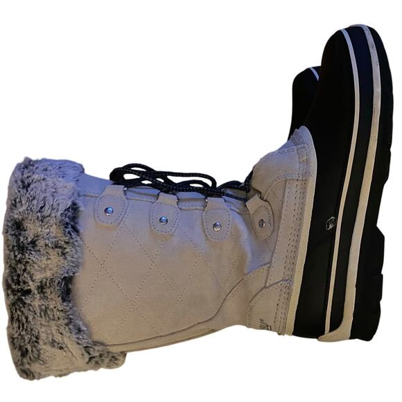 Khombu "Emily" Women Snow Boots, 8, Leather Upper, Faux Fur Trim, Gray/Blk, Duck - Picture 6 of 10